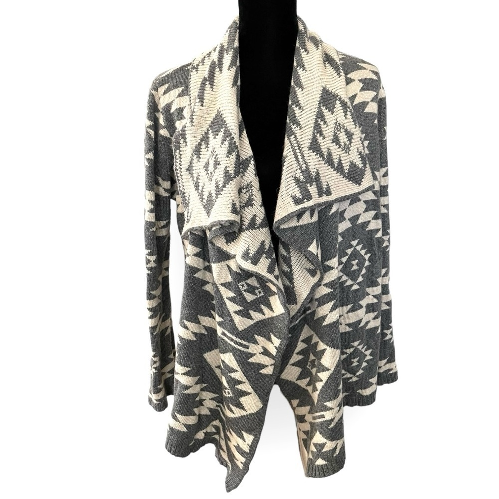 Market & Spruce Aztec print open front cascade cardigan angora cashmere blend